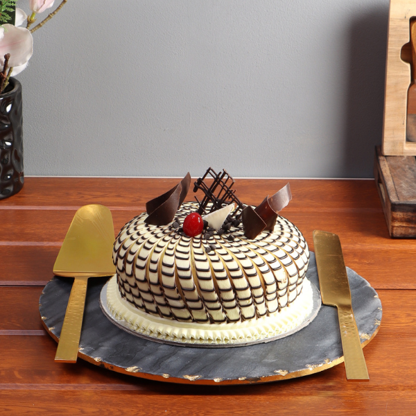 NikkisPride Marble Platter With Gold Foil Work With Metal Cutlery Pieces Set of 3